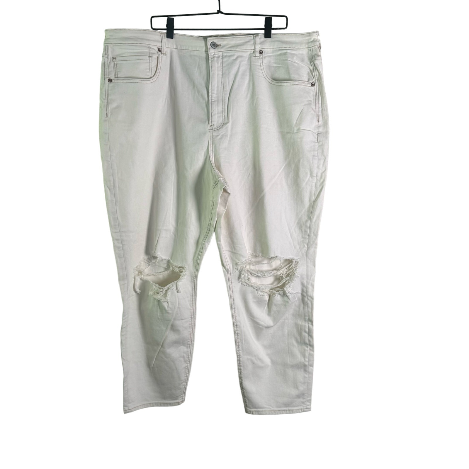 American Eagle Outfitters Mom Jeans Ivory Distressed Stretch High Rise 24